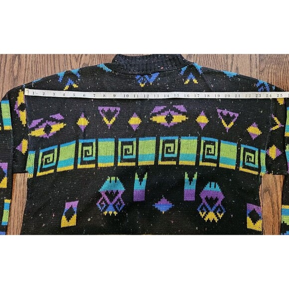 VTG 80s A Jane Adams Black Colorful Aztec AOP Sweater Women's Sz L Made in USA - Picture 5 of 10